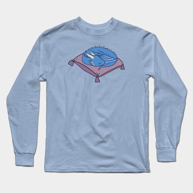 Cute blue dragon on cushion Long Sleeve T-Shirt by ballooonfish